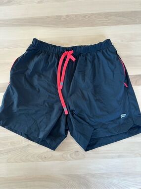 Fabletics Black Athletic Shorts with Pink Drawstring